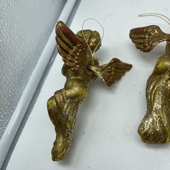 Vintage Cherub Gold Angel Ornaments Set of 8 Playing Instruments Painted Plastic - Picture 12 of 12